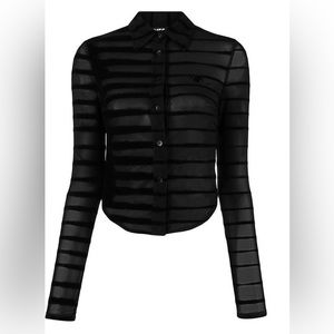 DIESEL Women's Black Striped Long Sleeved Sheer Shirt